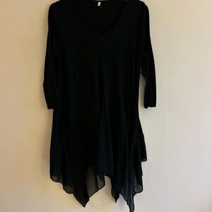 Black midi dress XL asymmetrical hem and long sleeves goth grunge witchy
